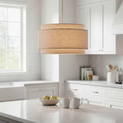 Virelai Modern Linen Double Drum Pendant Light