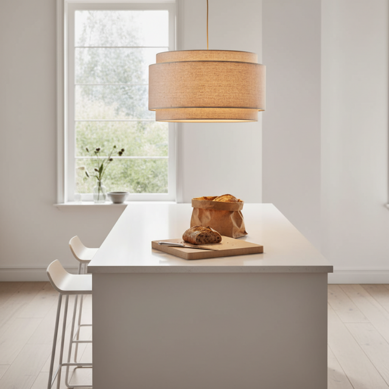 Virelai Modern Linen Double Drum Pendant Light