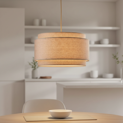 Virelai Modern Linen Double Drum Pendant Light