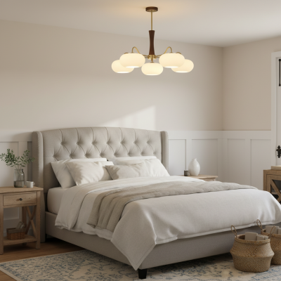 Obsidian Modern Bubble Brass Glass Persimmon Chandelier