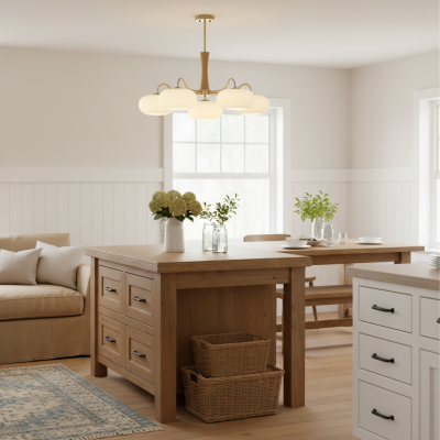 Obsidian Modern Bubble Brass Glass Persimmon Chandelier