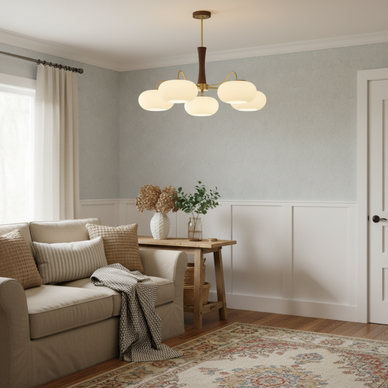 Obsidian Modern Bubble Brass Glass Persimmon Chandelier