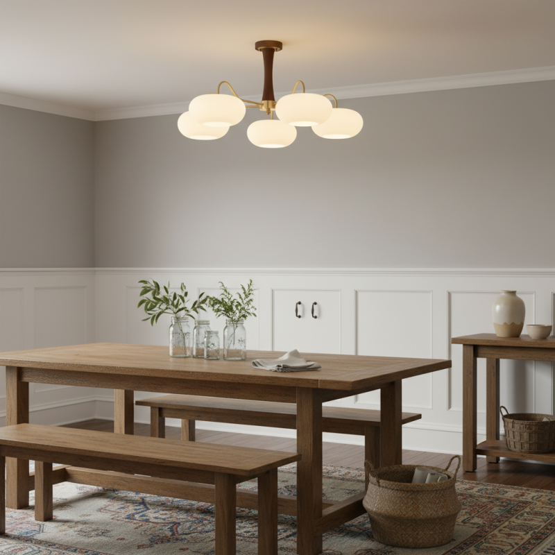 Obsidian Modern Bubble Brass Glass Persimmon Chandelier