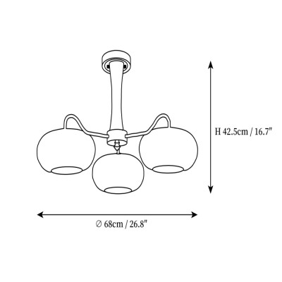 Obsidian Modern Bubble Brass Glass Persimmon Chandelier
