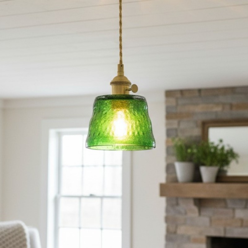 Seraphel Vintage 1-Light Glass Brass Pendant Light