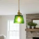 Faelthorin Farmhouse Brass Hammered Square Glass Pendant Lamp