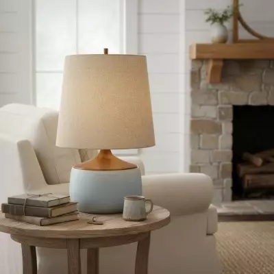 Velmira Mid-Century textile lamp shade Ceramic Table Light