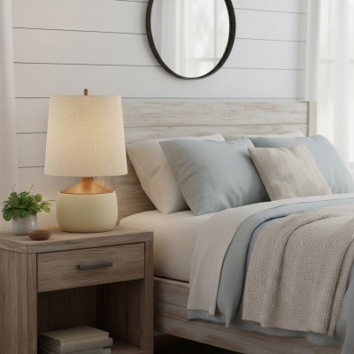 Velmira Mid-Century textile lamp shade Ceramic Table Light