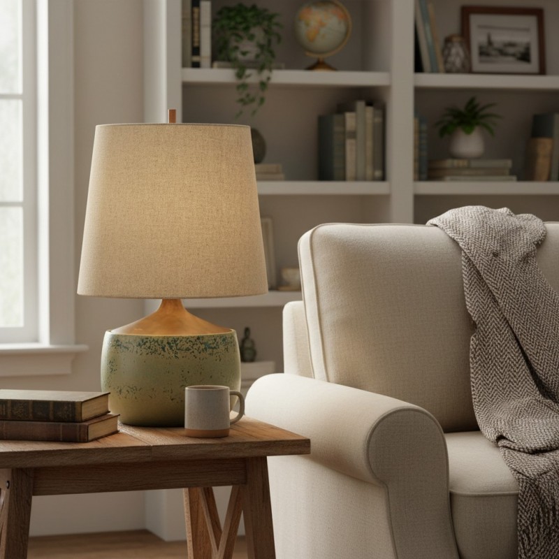 Velmira Mid-Century textile lamp shade Ceramic Table Light