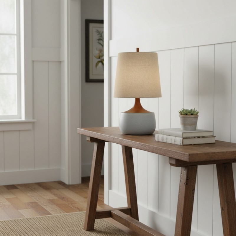 Velmira Mid-Century textile lamp shade Ceramic Table Light