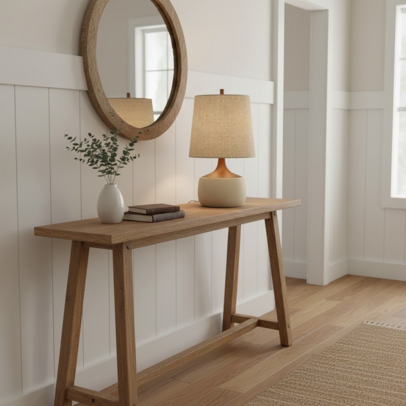 Velmira Mid-Century textile lamp shade Ceramic Table Light