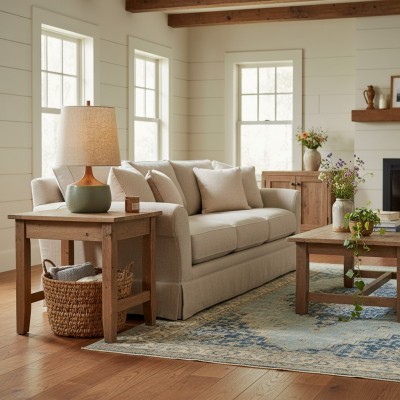 Velmira Mid-Century textile lamp shade Ceramic Table Light