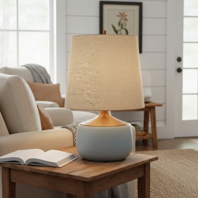 Velmira Mid-Century textile lamp shade Ceramic Table Light