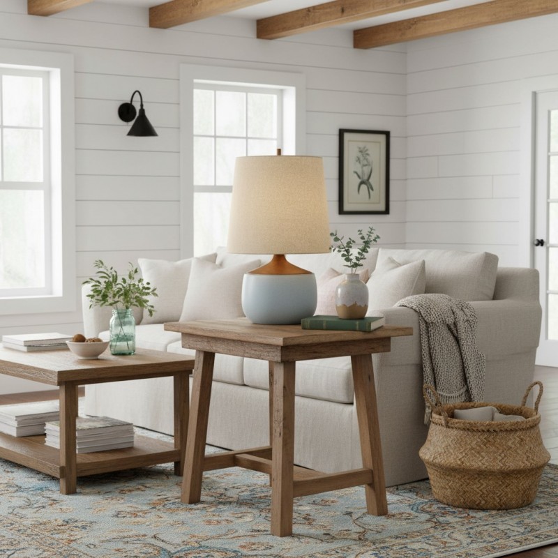 Velmira Mid-Century textile lamp shade Ceramic Table Light