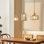 Faelthorin Farmhouse Brass Hammered Square Glass Pendant Lamp