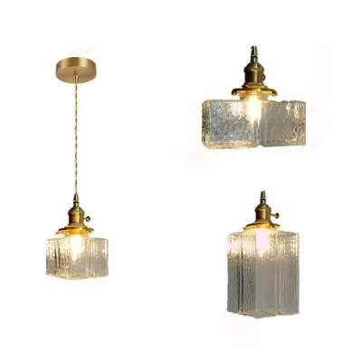 Faelthorin Farmhouse Brass Hammered Square Glass Pendant Lamp