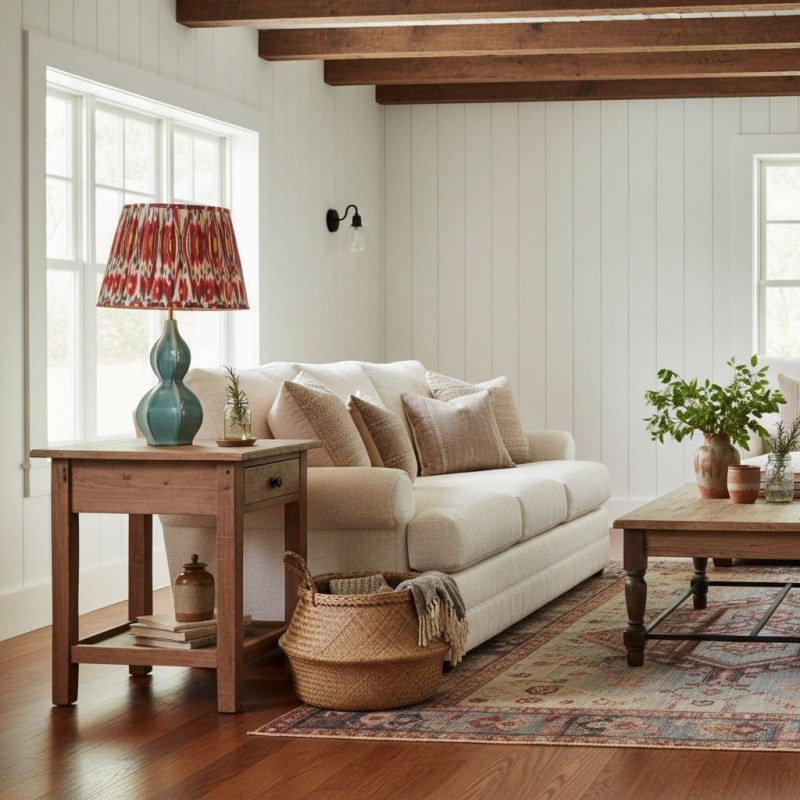 Cresenda Bohemian Fabric Ceramic Gourd Table Lamp