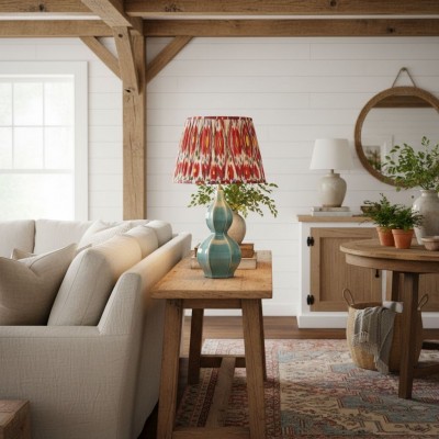 Cresenda Bohemian Fabric Ceramic Gourd Table Lamp