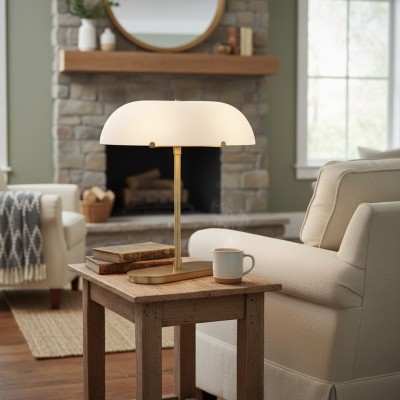 Lunaris Vintage Milk Glass Boat Table Lamp