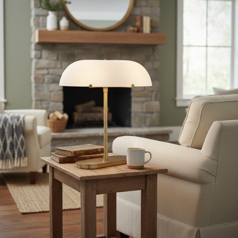 Lunaris Vintage Milk Glass Boat Table Lamp