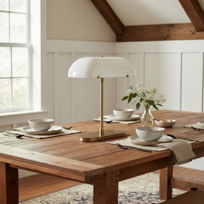 Lunaris Vintage Milk Glass Boat Table Lamp