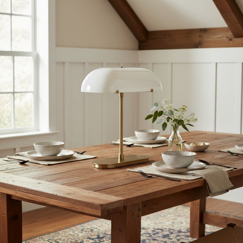 Lunaris Vintage Milk Glass Boat Table Lamp