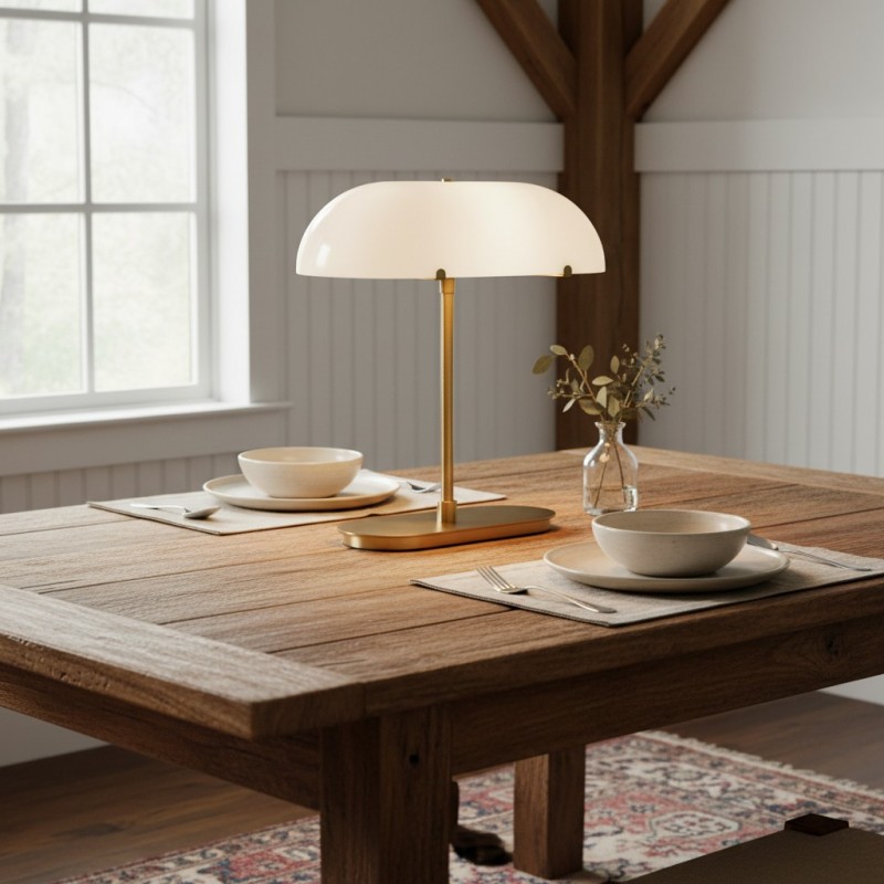 Lunaris Vintage Milk Glass Boat Table Lamp