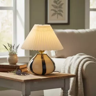 Solivian Vintage Pleated Cavolo Glass Table Lamp