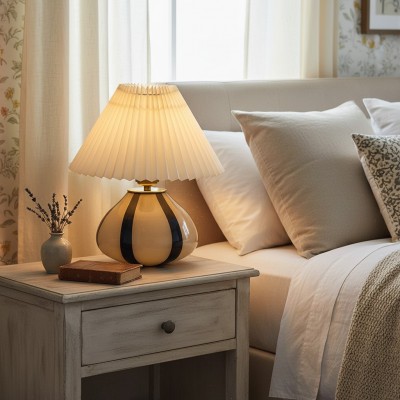 Solivian Vintage Pleated Cavolo Glass Table Lamp