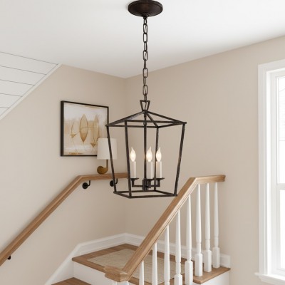 Aria Farmhouse Wrought Iron Lantern Chandelier Light