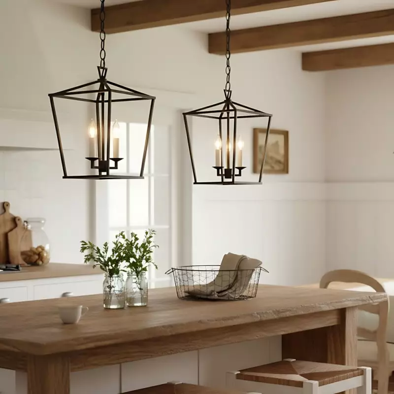 Aria Farmhouse Wrought Iron Lantern Chandelier Light