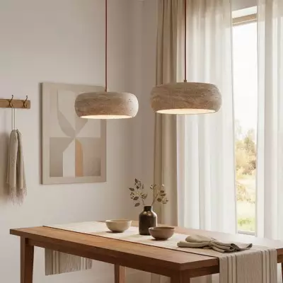 Veloria Scandinavian Travertine Round Pendant Light