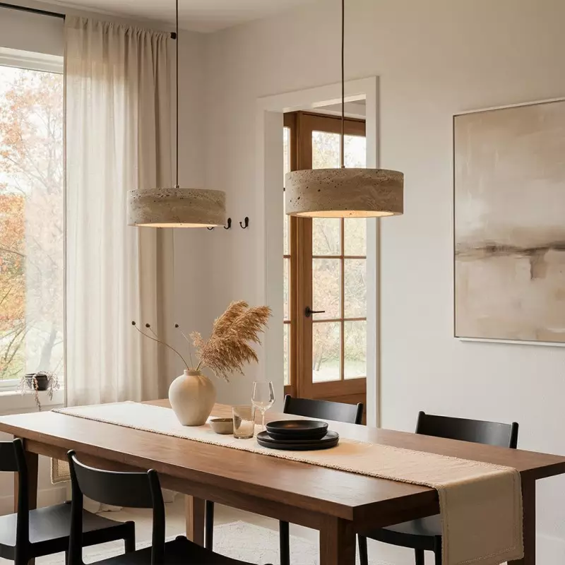 Veloria Scandinavian Travertine Round Pendant Light