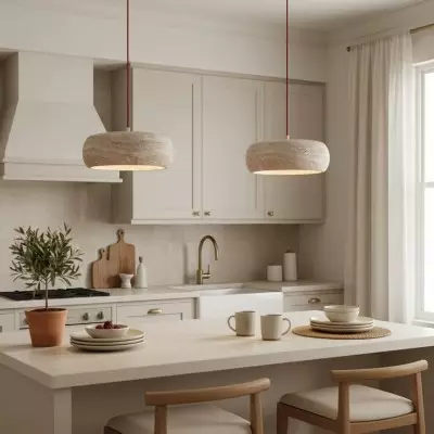 Veloria Scandinavian Travertine Round Pendant Light