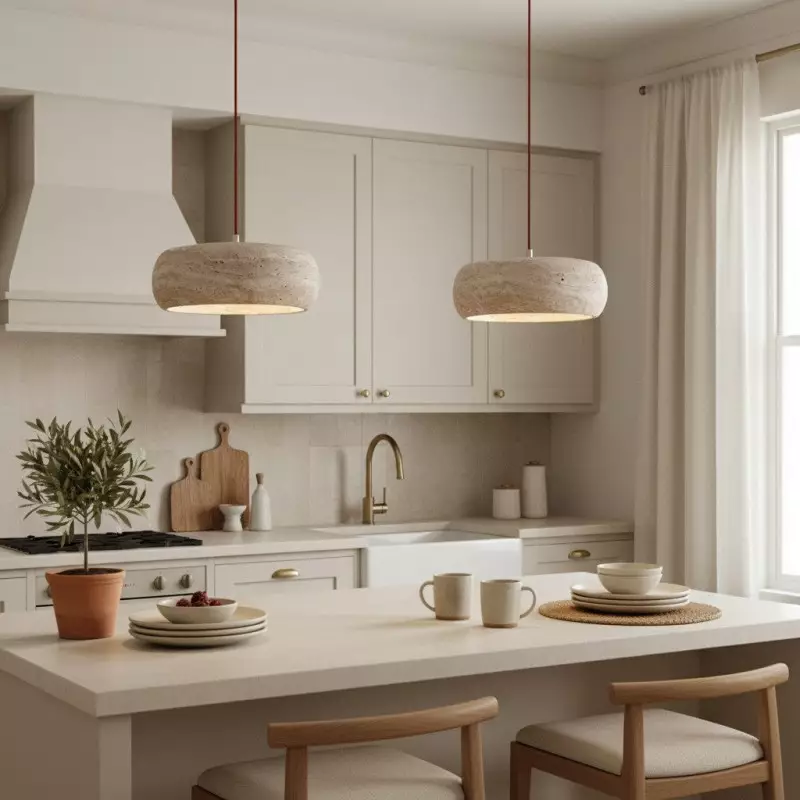 Veloria Scandinavian Travertine Round Pendant Light