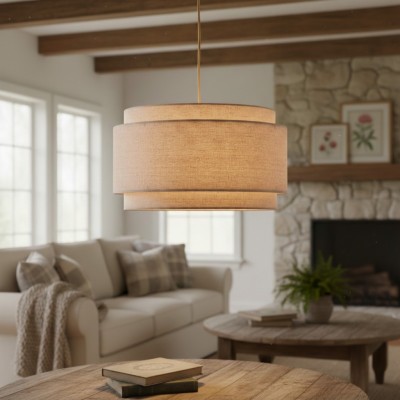 Virelai Modern Linen Double Drum Pendant Light