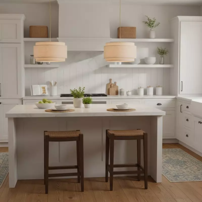 Virelai Modern Linen Double Drum Pendant Light