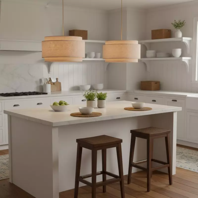 Virelai Modern Linen Double Drum Pendant Light