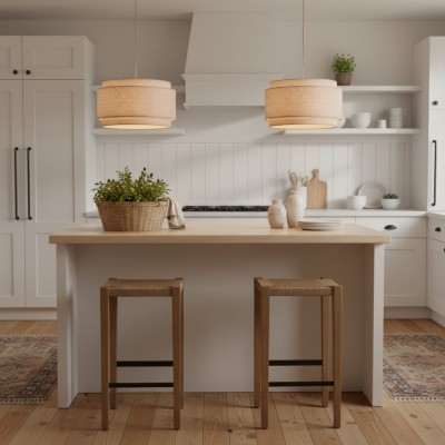 Virelai Modern Linen Double Drum Pendant Light