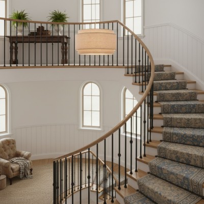 Virelai Modern Linen Double Drum Pendant Light