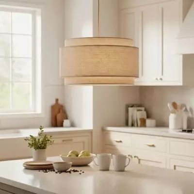 Virelai Modern Linen Double Drum Pendant Light