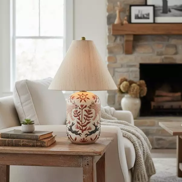 Thalira Vintage Ceramic Linen Table Lamp