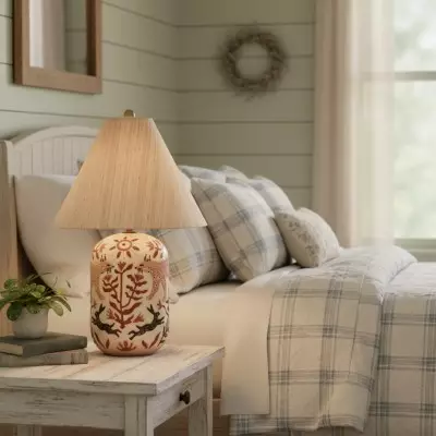 Thalira Vintage Ceramic Linen Table Lamp