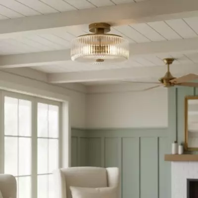 Willa Rustic Round Ribbed Glass Ceiling Light