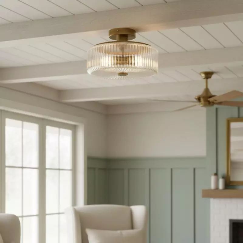 Willa Rustic Round Ribbed Glass Ceiling Light