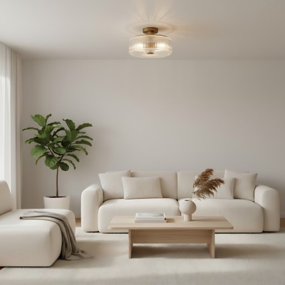 Willa Rustic Round Ribbed Glass Ceiling Light