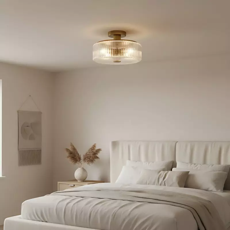 Willa Rustic Round Ribbed Glass Ceiling Light