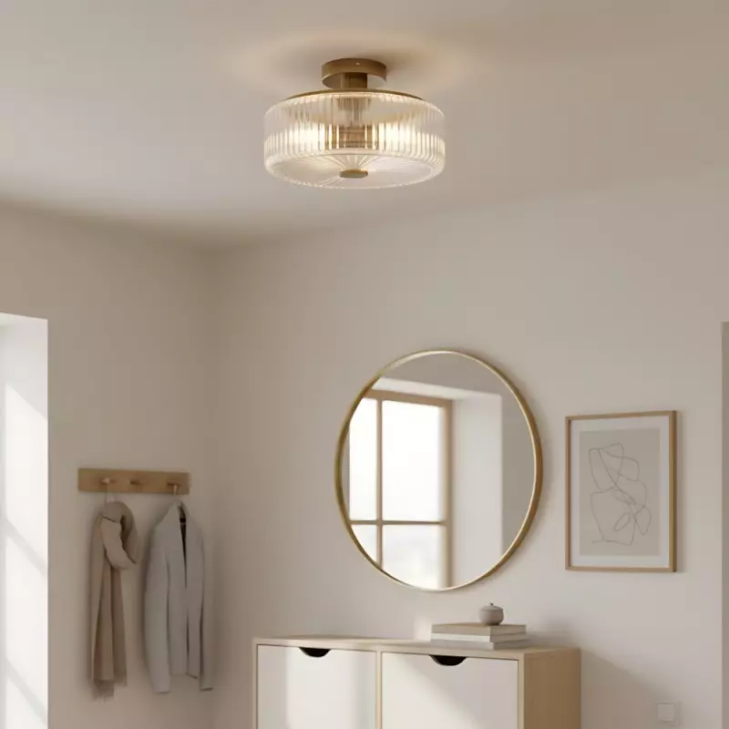 Willa Rustic Round Ribbed Glass Ceiling Light