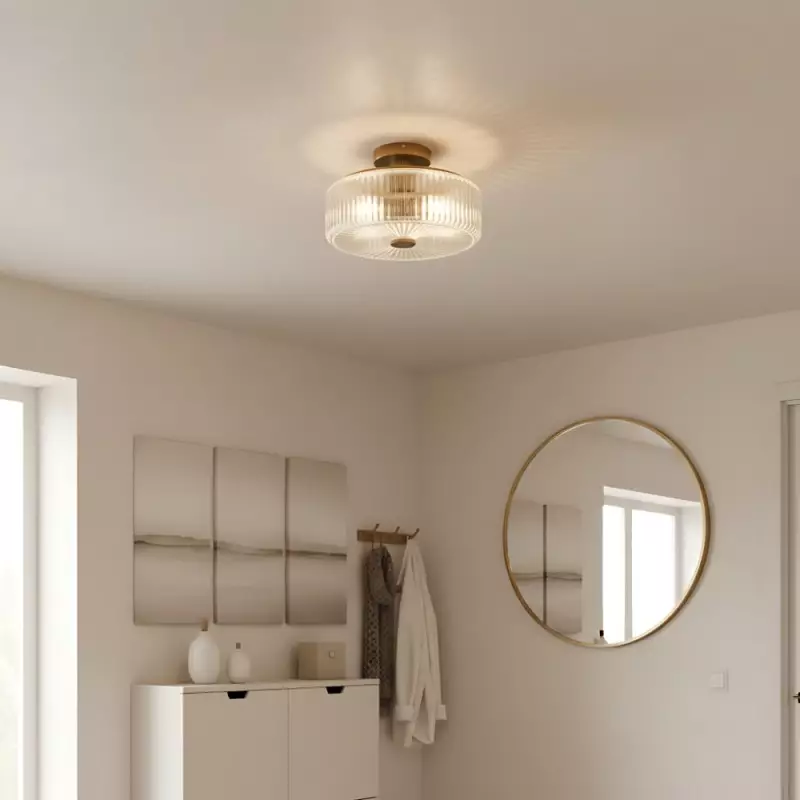 Willa Rustic Round Ribbed Glass Ceiling Light