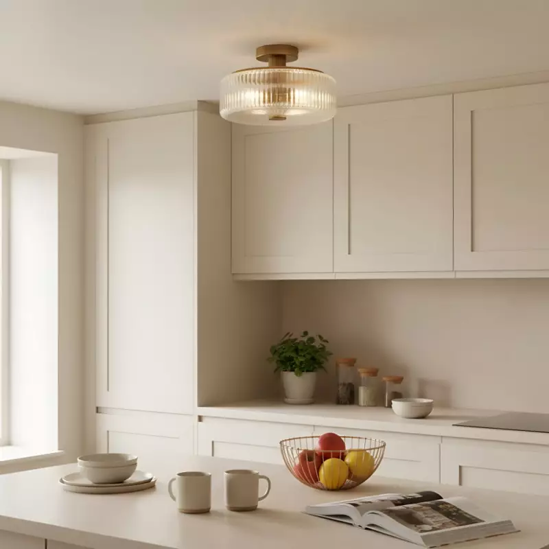 Willa Rustic Round Ribbed Glass Ceiling Light